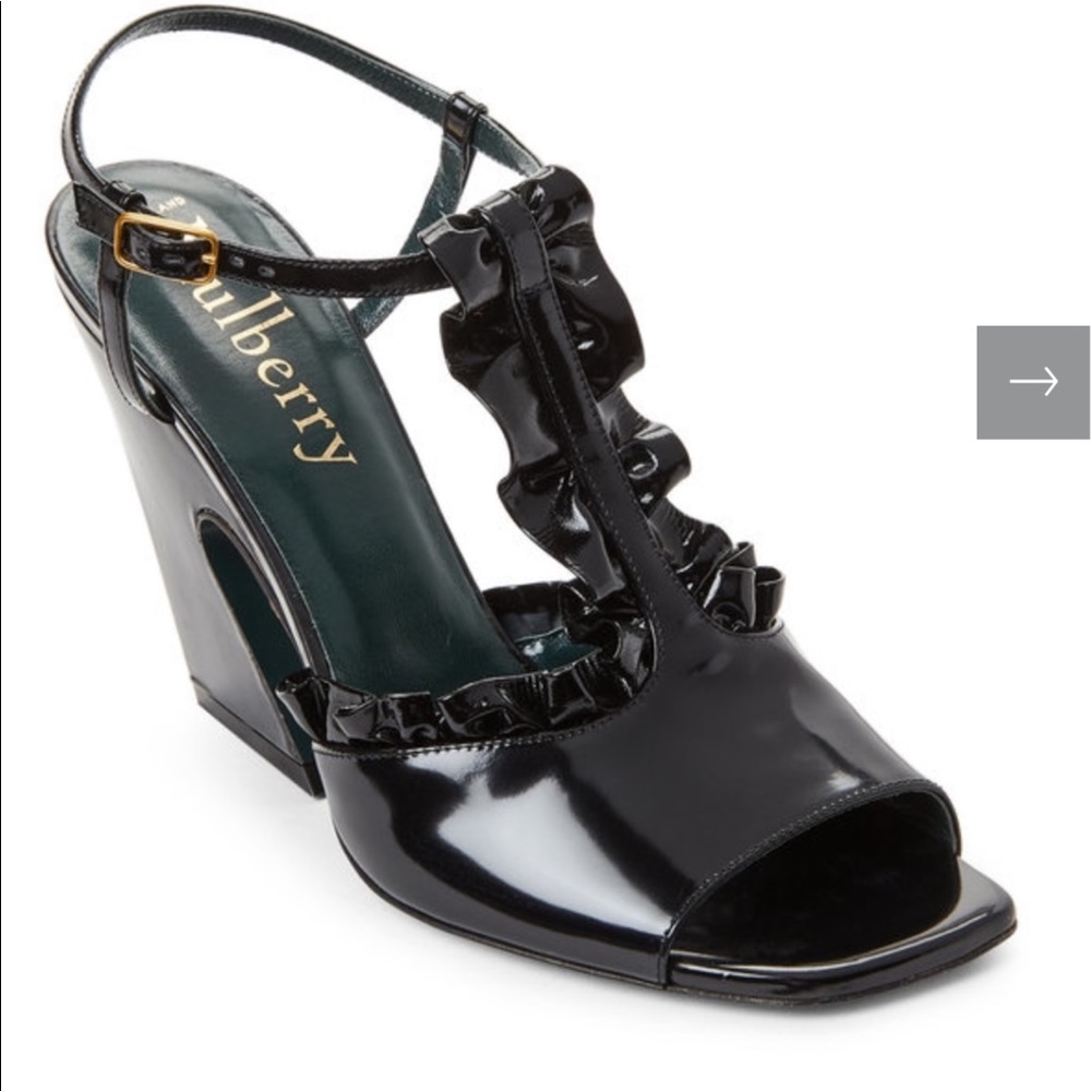 New Mulbery Ruffled Leather Flare Heel Sandals
